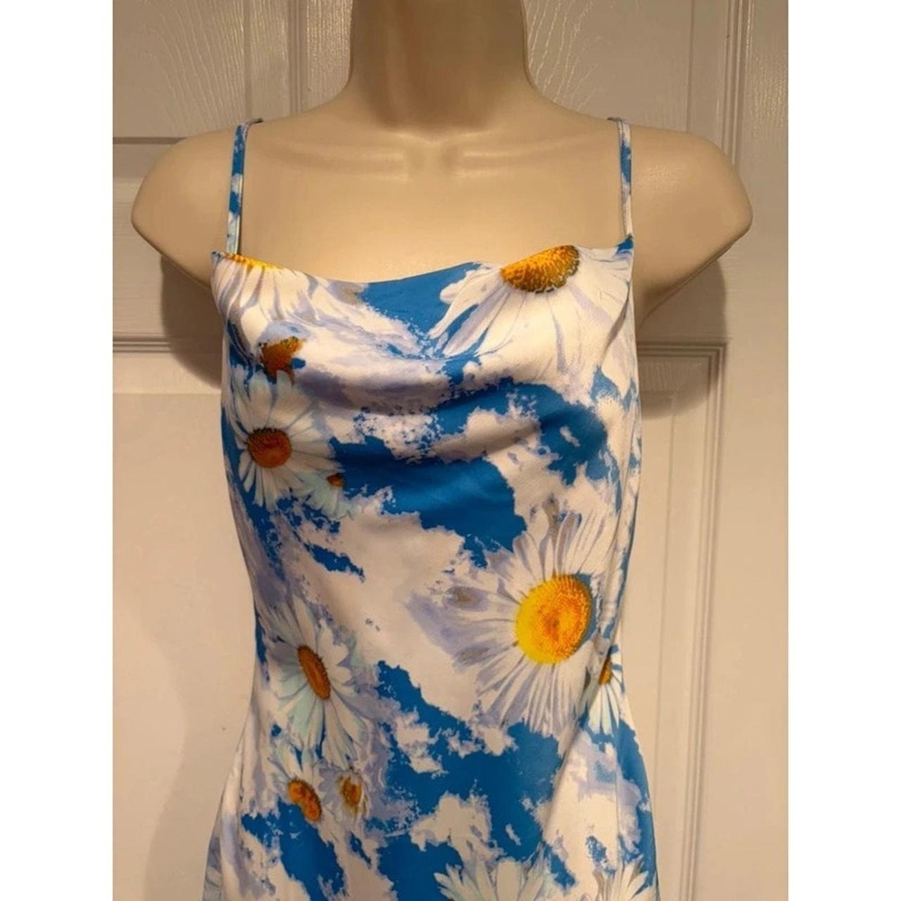 Urban‎ Outfitters Blue Daisy Floral Slip Mini Dress Y2K Cowl Neck Small